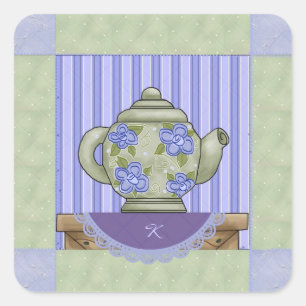 Cuadrada Pegatina de Quilt Square Floral Teapot