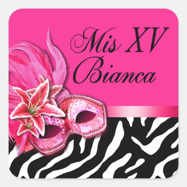 Cuadrada Pegatina de Quinceañera (Anverso)