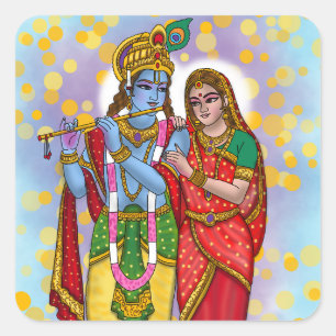 Cuadrada Pegatina de Radha Krishna