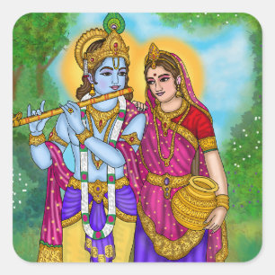 Cuadrada Pegatina de Radha Krishna
