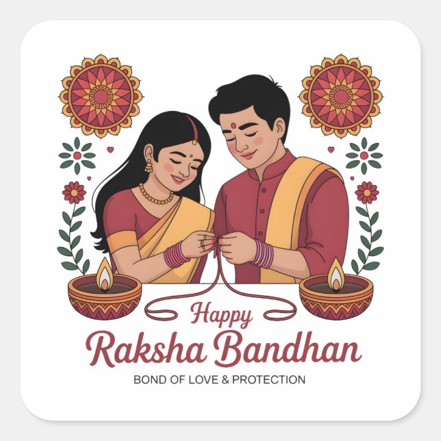 Cuadrada Pegatina de Raksha Bandhan (Anverso)