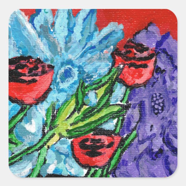 Cuadrada Pegatina de ramo floral (Anverso)