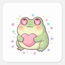 Pegatina de Rana de Amor Rana Romántica Cute Coraz