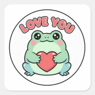 Cuadrada Pegatina de rana Love U Coraçon Encantador Rana Ro