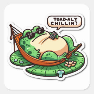 Cuadrada Pegatina de rana perezosa: "Chillin toad" gracioso