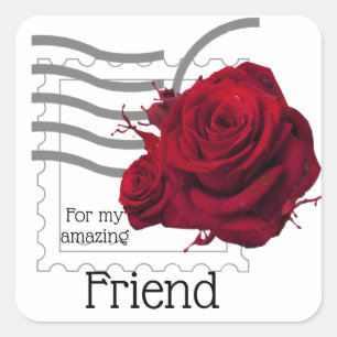 Cuadrada Pegatina de Red Rose Design Square