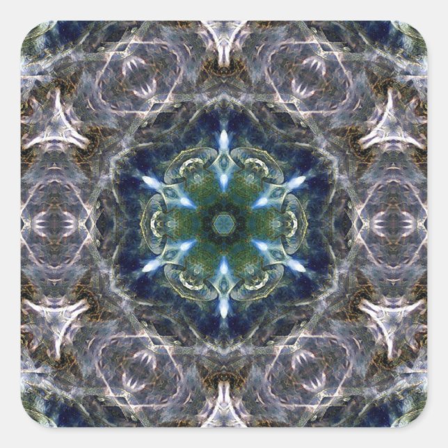 Cuadrada Pegatina de redondeo clásico de Folk Mandala (Anverso)