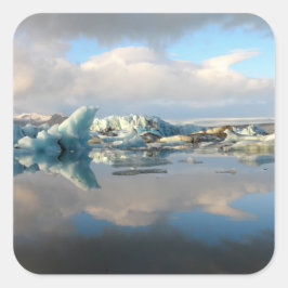 Cuadrada Pegatina de reflexión del lago Jokulsarlon iceberg