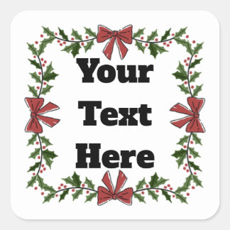 Cuadrada Pegatina de regalo de acebo de Navidad personaliza