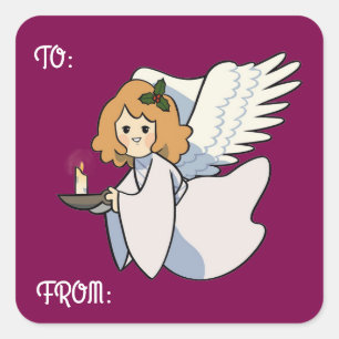 Cuadrada Pegatina de regalo de ángel con vela