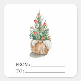 Cuadrada Pegatina de regalo de árbol de Navidad acuarela