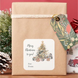 Cuadrada Pegatina de regalo de árbol de navidad de color ac