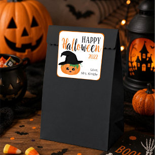 Cuadrada Pegatina de regalo de calabaza de Halloween y etiq