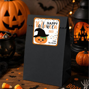 Cuadrada Pegatina de regalo de calabaza de Halloween y etiq
