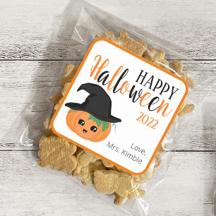 Cuadrada Pegatina de regalo de calabaza de Halloween y etiq