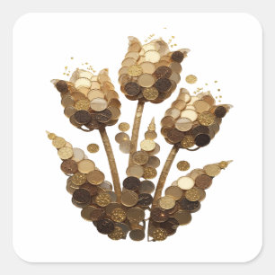 Cuadrada Pegatina de regalo de FLORES DE MONEDA DORADA de p