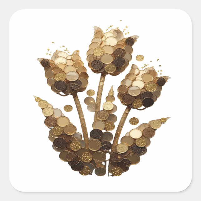 Cuadrada Pegatina de regalo de FLORES DE MONEDA DORADA de p (Anverso)