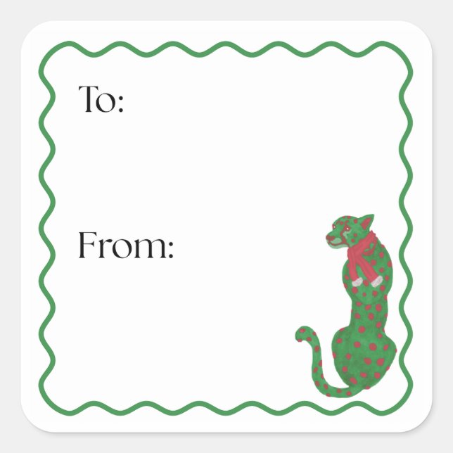 Cuadrada Pegatina de regalo de guepardo de Navidad (Anverso)