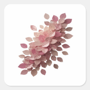 Cuadrada Pegatina de regalo de hojas rosadas de plata vibra