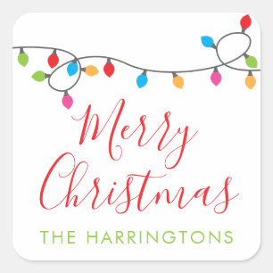 Cuadrada Pegatina de regalo de luces de Navidades coloridas