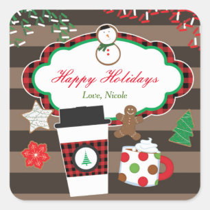 Cuadrada Pegatina de regalo de Navidad de Cocoa & Cookies