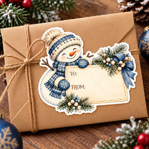 Cuadrada Pegatina de regalo de Navidad de muñeco de nieve v