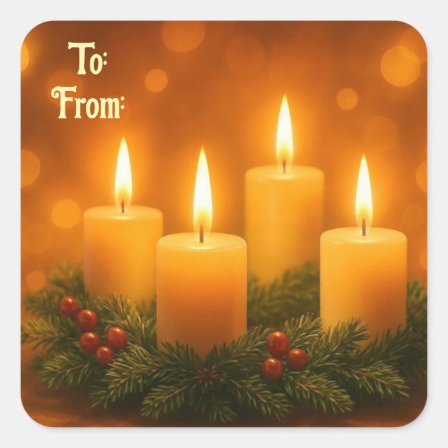 Cuadrada Pegatina de regalo de Navidad de velas encantadora (Anverso)