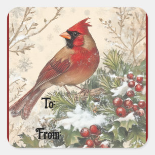 Cuadrada Pegatina de regalo de Navidad vintage cardenal
