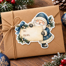 Pegatina de regalo de Navidad vintage en acuarela