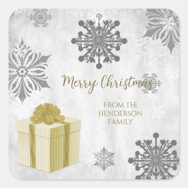 Cuadrada Pegatina de regalo de Navidades de oro (Anverso)