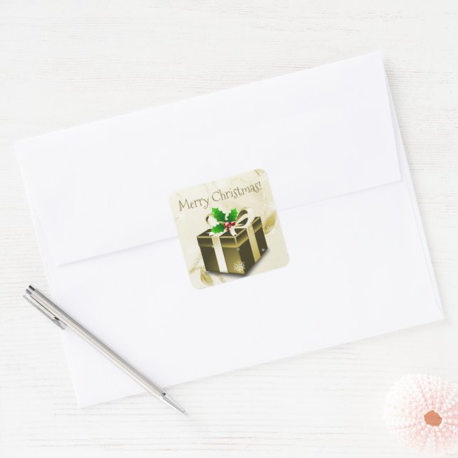 Cuadrada Pegatina de regalo de Navidades de oro (Sobre)