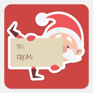 Cuadrada Pegatina de regalo de navidades de Peeking Santa