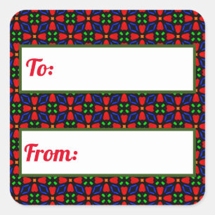 Cuadrada Pegatina de regalo de Navidades rojos y verdes