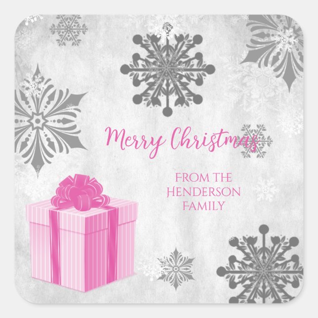 Cuadrada Pegatina de regalo de Navidades rosados (Anverso)