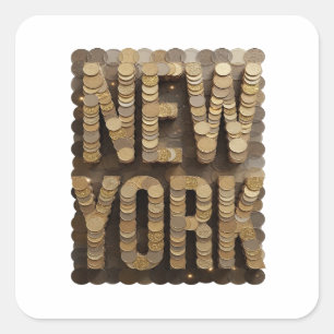 Cuadrada Pegatina de regalo de oro alegre NEW YORK
