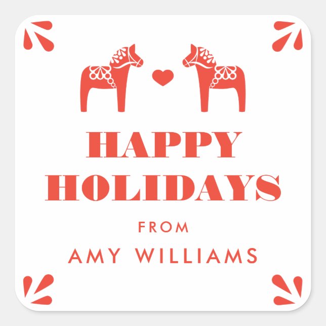 Cuadrada Pegatina de regalo de vacaciones de caballos Dala  (Anverso)