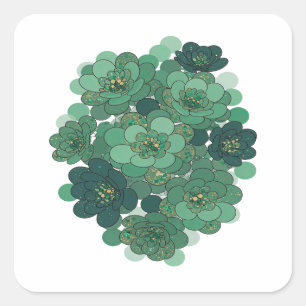 Cuadrada Pegatina de regalo floral verde de moda