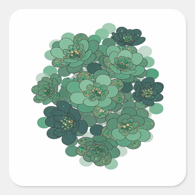 Cuadrada Pegatina de regalo floral verde de moda (Anverso)