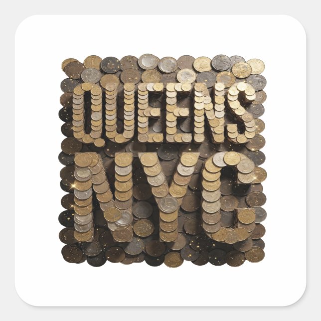 Cuadrada Pegatina de regalo Fun Gold QUEENS NYC (Anverso)
