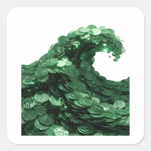 Cuadrada Pegatina de regalo OLA DE MONEDAS VERDES verdes el