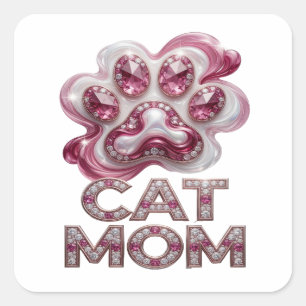 Cuadrada Pegatina de regalo original rosa CAT MOM