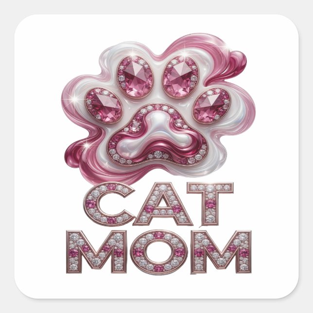 Cuadrada Pegatina de regalo original rosa CAT MOM (Anverso)