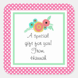 Cuadrada Pegatina de regalo personalizada con lunares rosas