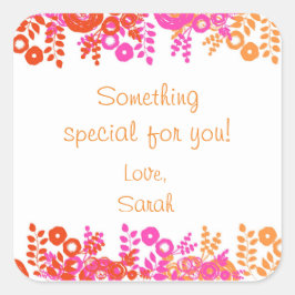 Cuadrada Pegatina de regalo personalizado de floral roja