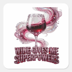 Cuadrada Pegatina de regalo Rosa Elegante EL VINO ME DA SUP