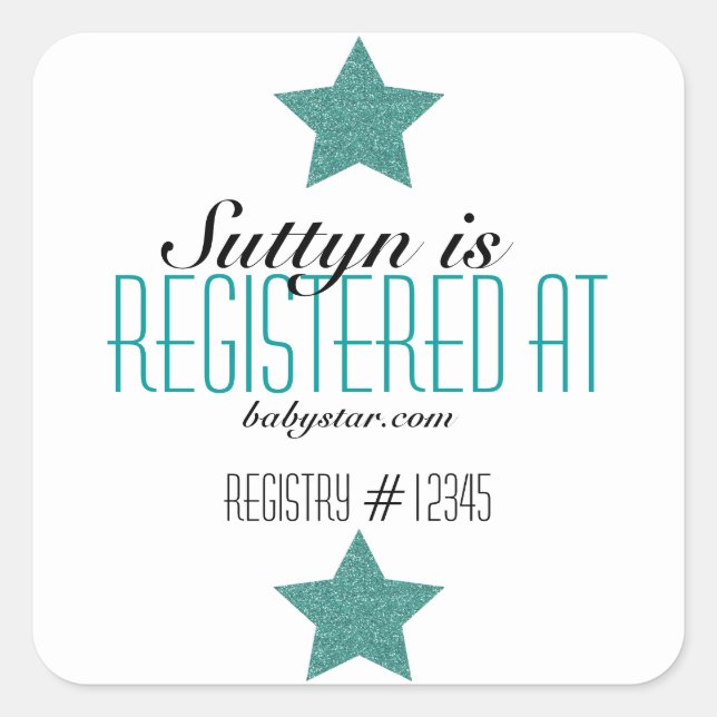 Cuadrada Pegatina DE REGISTRO DE BABY SHOWER TWINKLE TWINKL (Anverso)