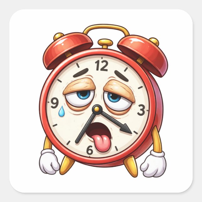 Cuadrada Pegatina de reloj de alarma de dibujos animados ex (Anverso)