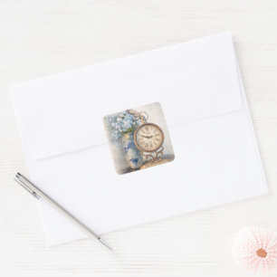 Cuadrada Pegatina de reloj floral vintage – Estilo cottage