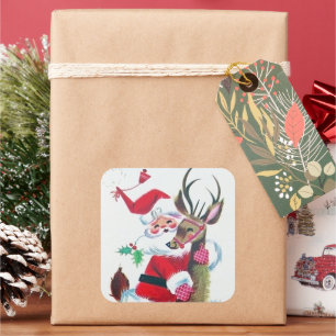Cuadrada Pegatina de renos de Navidad retro vintage