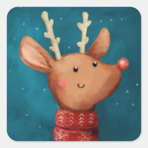 Cuadrada Pegatina de renos de Navidades hábiles